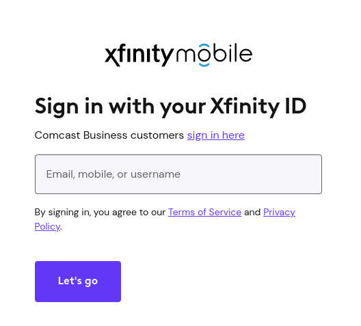 Xfinity Mobile Login Window, xfinitymobile.com activate