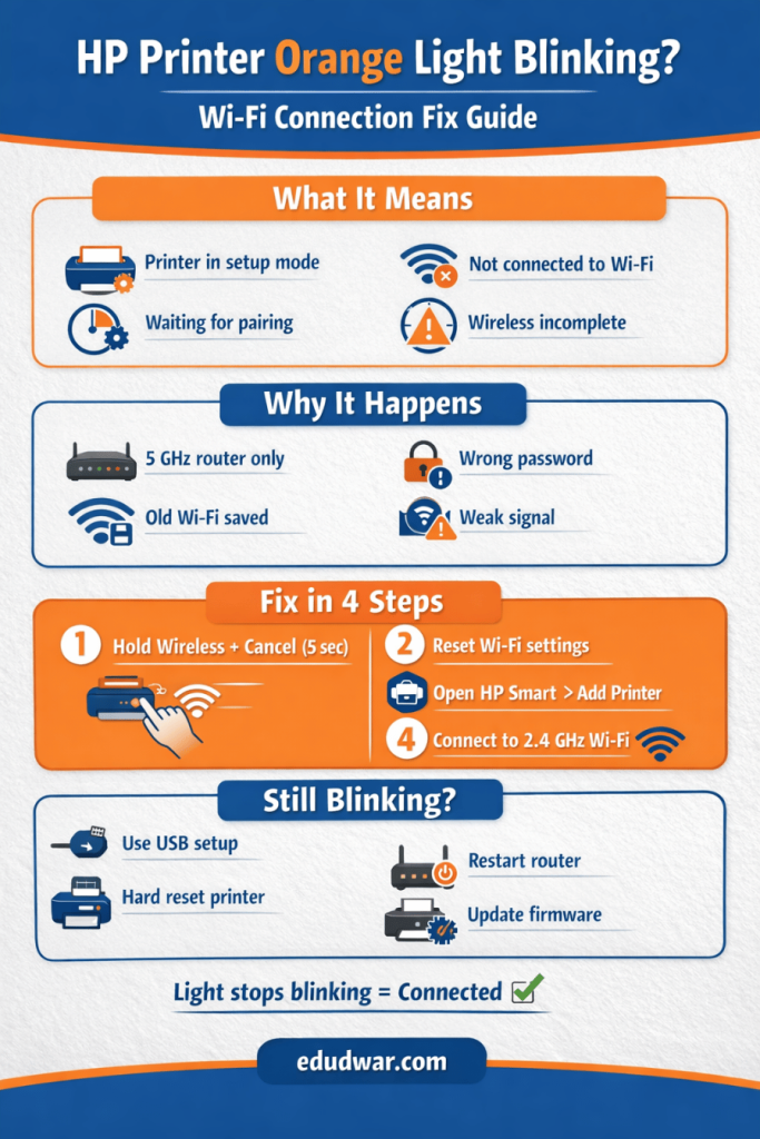 The orange light on the front of the printer blinks continuously